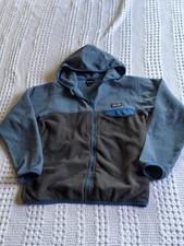 Patagonia Kids Micro D Snap-T Fleece Jacket HOLE Sz 10 Med Blue Brown Full Zip