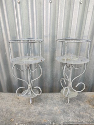 PAAR GROSSE VINTAGE VERZINKTE KERZENSTÄNDER / PFLANZGEFÄSSE FÜR GARTEN TERRASSE