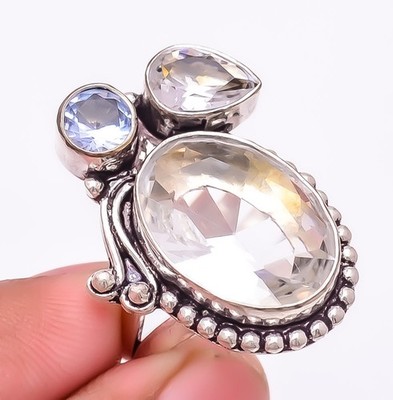 White Topaz Gemstone 925 Silver Plated Jewelry Ring s.8.5 S1910