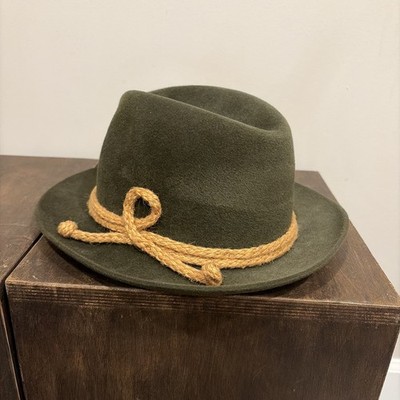 Vintage Cavanagh Hats Green Fur-Felt Fedora with Feather  Size 7 1/8