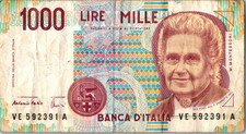 1000 Lire Italy banknote 1990