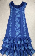 VTG CC Fashions Muumuu Dress 8 Blue Floral Ruffle Nahenahe Hawaiian Aloha