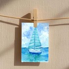 ACEO Original Blue and White Sail Boat Ocean Watercolor Mini Art 2.5x3.5 - OOAK — photo 3