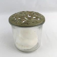 Glass Potpourri Jar Bowl Container W/ Brass Lid 3.5" x  3.5” Fruit Decor Vintage