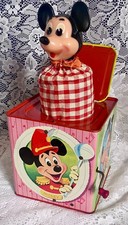 Vintage 1958 Mickey Mouse Jack-in-the-Box Tin Toy - Rare Working Condition