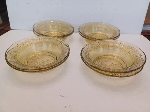 Federal Glass Cabbage Rose DEPRESSION 7.75"Soup Bowls (8) FREE SHIPPING