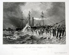 1840 Calais Louis-Philippe Debarquement Vue Estampe Table en Acier Ancien Print