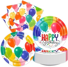 40Pcs Birthday Plates and Napkins Rainbow Balloons Plates and Napkins Set Party 
