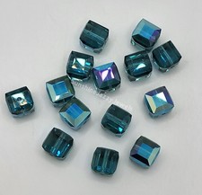6pc Swarovski Crystal Indicolite AB 6mm Faceted Cube 5601 Bead; Iridescent Teal