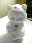 Fenton art glass 3 1/2" white milk glass bear Violets in the Snow signed Cutshaw