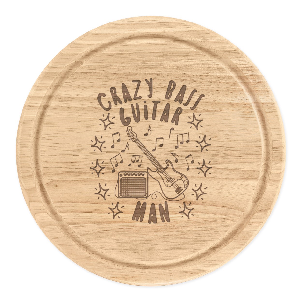 Crazy Bass Guitar Man Stars Round Chopping Cheese Board Dad Fathers Day Funny