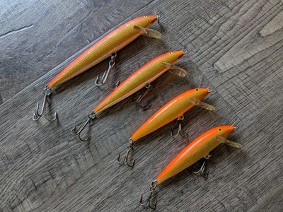 Lot of 4 Rapala MAGNUM FLOATING & COUNTDOWN Orange Fishing Lures NICE