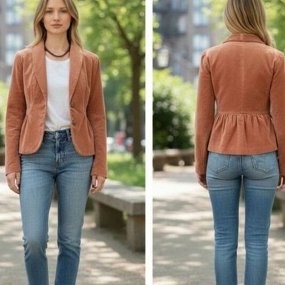 Vintage/Coquette, J Crew Dusty Rose/Terracotta Cotton Velvet Peplum Blazer Sz 6