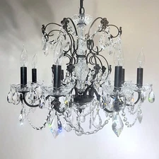 Schonbek Century 8 Light Chandelier Hand Cut Crystal Bobeche Heirloom Bronze