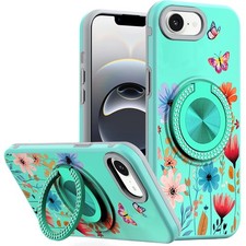 For iPhone 16e/17e Case Magnetic Metal Diamond Ring Stand Pattern Design Cover