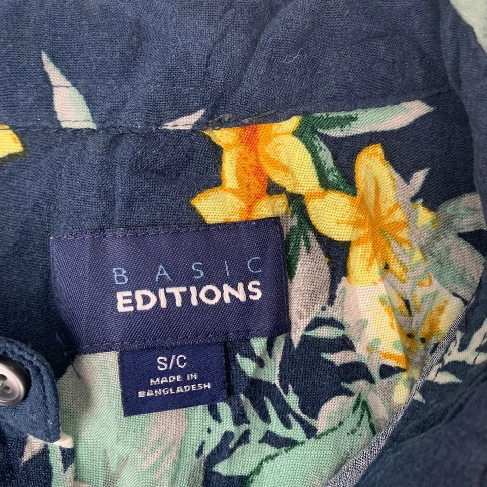 BASIC EDITIONS Hawaiian Button-Up Floral Print Short Sleeve Blue Mens Size S - Image 3 of 4