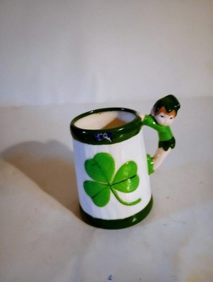 Vintage 5.5 in Lego Pixie Elf Leprechaun Handle Shamrock Mug