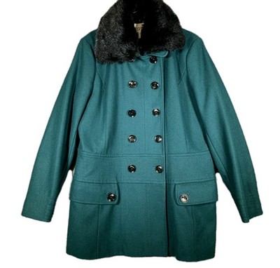 Espirit Jacket Women s XL Parka Coat Green Double Button Wool Blend