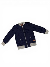 Boys Navy Bomber Jacket with Gray Trim, Full Zip, Pockets, Long Sleeve