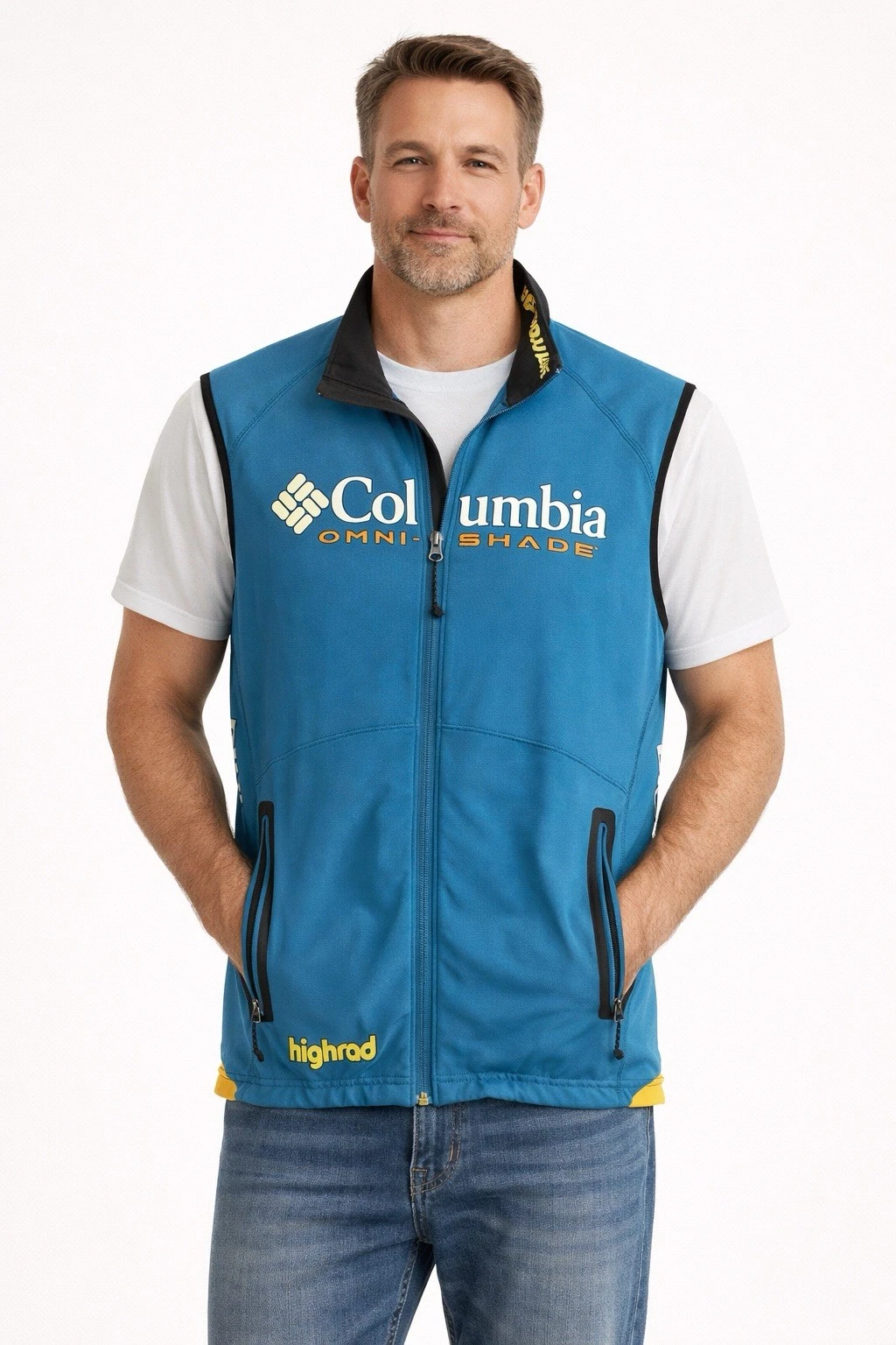 Columbia Omni-Shade Vest Men’s Large Blue Full Zip Performance Fishing Outdoor