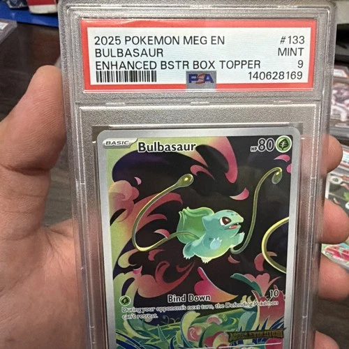 PSA 9 Mint Bulbasaur 2025 Enhanced Bstr. Box Topper Mega Evolution IR 133/132