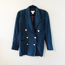 Vtg Ann Taylor Studio Double Breasted Pinstripe Silk Blazer Size 4