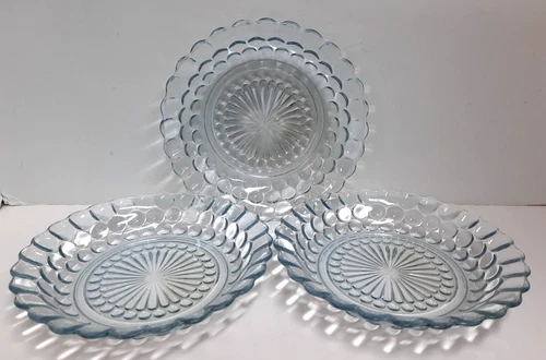 Set of 3 Vintage Anchor Hocking Ice Blue Bubble Glass Salad/Soup Bowls 7.75"
