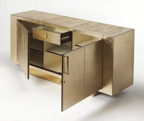Modern Leather and Brass Buffet by Butler Specialty - Picture 2 of 4