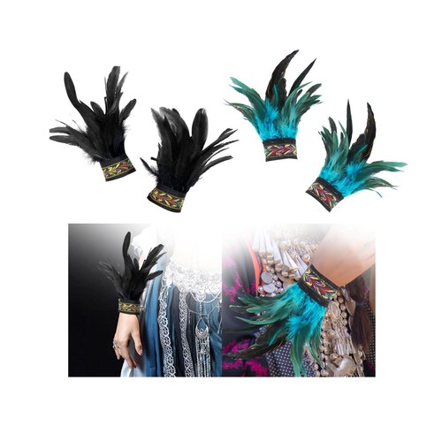 Damen Feder-Manschetten – Fingerlose Spitzen-Armstulpen Mit Federn Für Gothic, Steampunk & Halloween