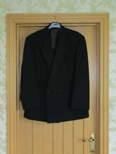 Black evening formal dinner jacket double breasted satin lapels/buttons 40S