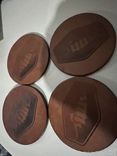 Coasters Round Leather Brown Design Stamped Set of 4 Holdster Brand