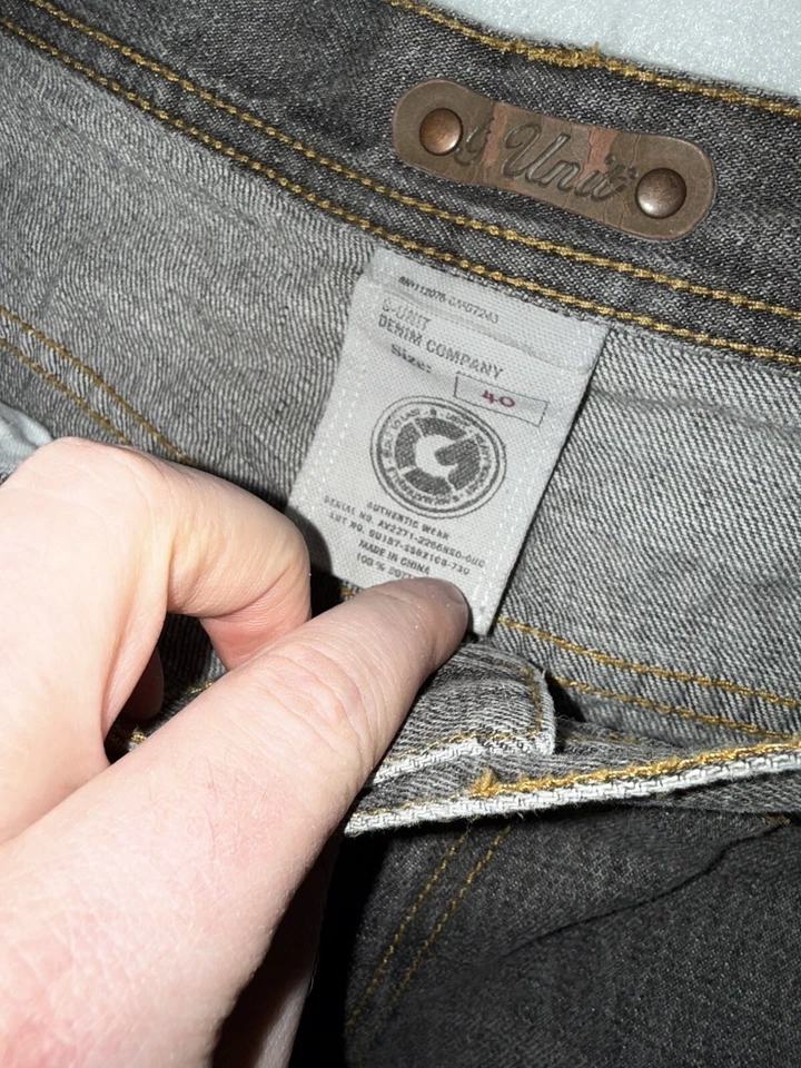 Shorts masculino vintage unidade G 40 cinza denim folgado Y2K skatista hip hop grunge - Imagem 3 de 4