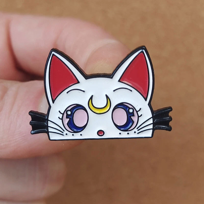 Anime Artemis White Cat Metal Enamel Backpack Bag Badge Brooch Pin