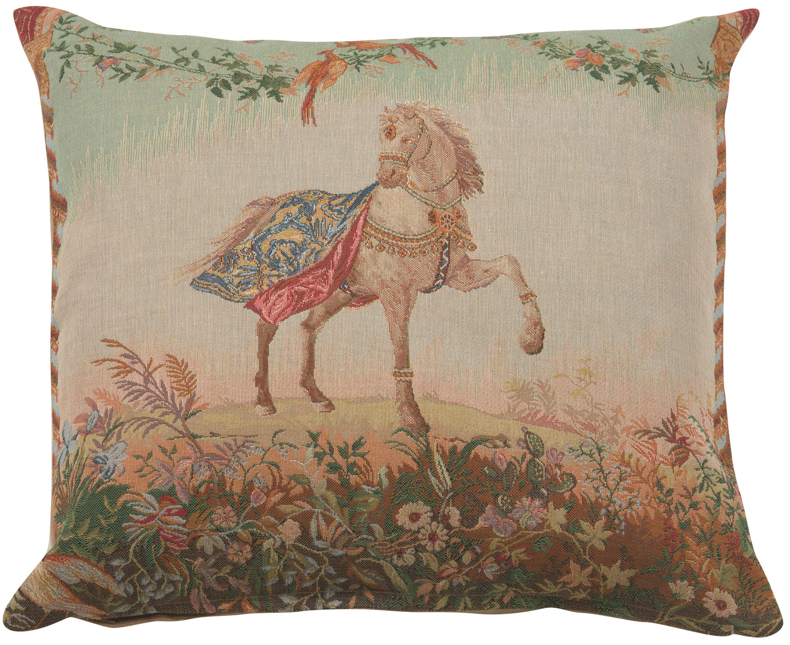 Throw Pillow Cover - Cheval Horse French Jacquard Tapestry Cushion - 19x19 in-image