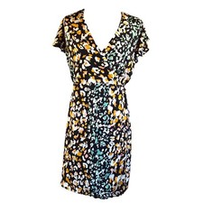 Blue Rain Dress Women Small Lined Wrap V-Neck Flutter Sleeve