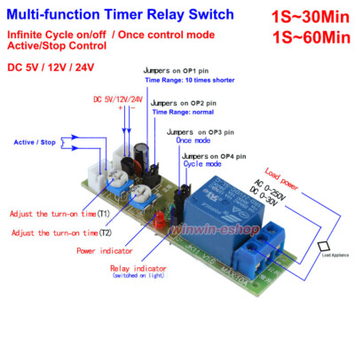 DC 5V 12V 24V Infinite Cycle Loop Timer Delay Turn ON OFF Relay Switch Module