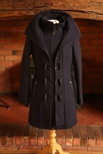 Rare Mackage Navy Blue Wool Black Leather Jacket Coat Ladies Size 10 M