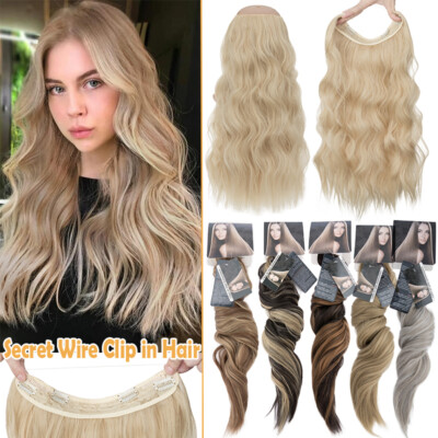 Natural Invisible Wire One Piece Wavy Clip In Hair Extensions Hidden Nano Ring