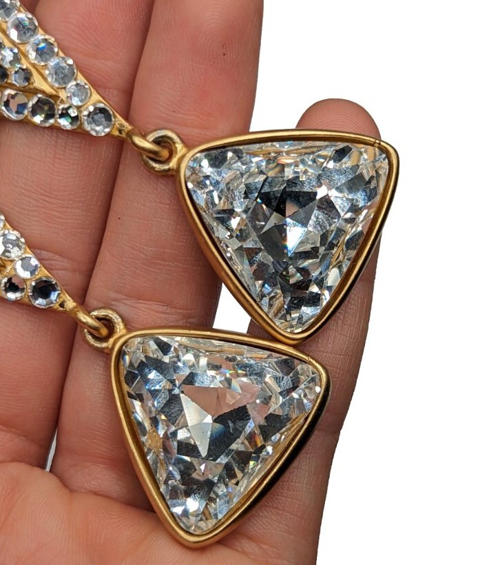 Amazing Statement Clear Crystal Dangle Drop Gold … - image 2