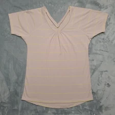 Mountain Hard Wear Shirt Women XS Beige Striped Short Sleeve V-neck Pullover TEE