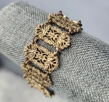 Ruby Lane Bracelet Filigree Gold Tone With Magnetic Clasp And Extension Chain