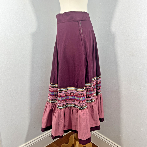 Midi Gypsy Skirt Womens M Purple Tiered Ric Rac Trim Boho Corragecore Festival - Picture 2 of 9