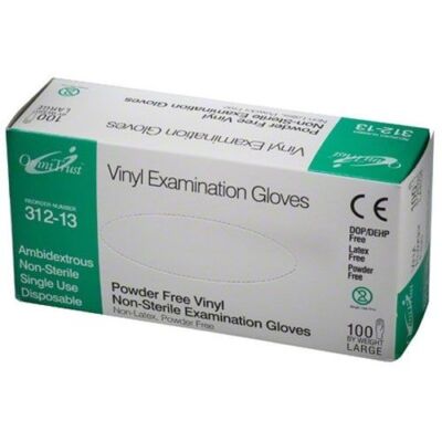 OmniTrust Vinyl Exam Gloves - Large 100/Box. Powder free, Latex free