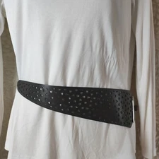 Pennyblack Womens Black Laser Cut Out Asymmetrical Waist Belt Leather Size M