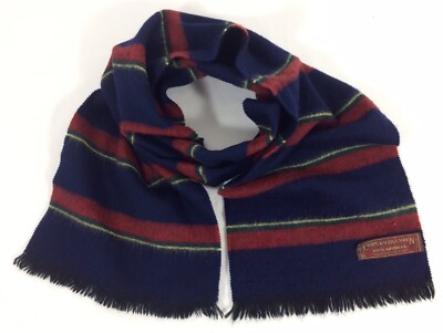 Chaps Ralph Lauren 100% Lambs Wool Scarf Blue Stripe 60