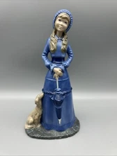 Byron Molds Figurine Young Girl Women Holding Umbrella Pet Dog Puppy Handpainted