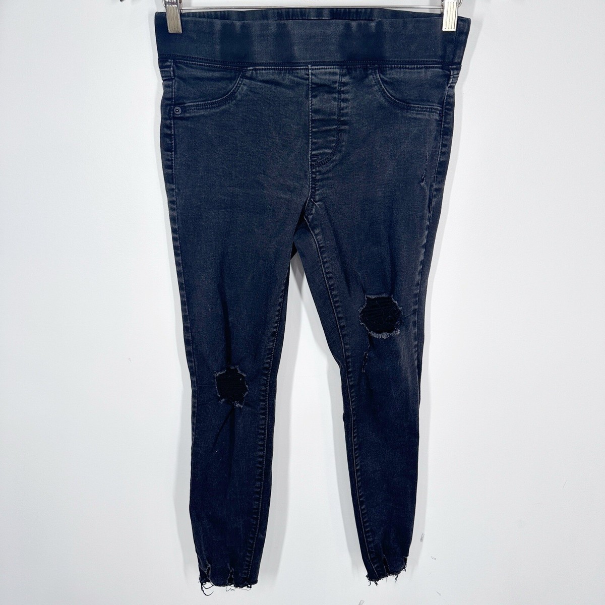 Old Navy Rockstar Jeggings Petite Black Distressed Pull On Skinny Jeans F3