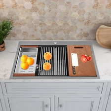 33*22*9" Double-Bowl Kitchen Sink Stainless Steel Kitchen Sink w/Cutting Board