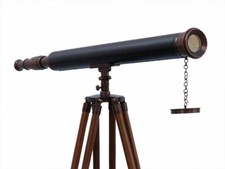 39 Inch Antique Nautical Floor Standing Brass Telescope With Wooden Tripod Stand