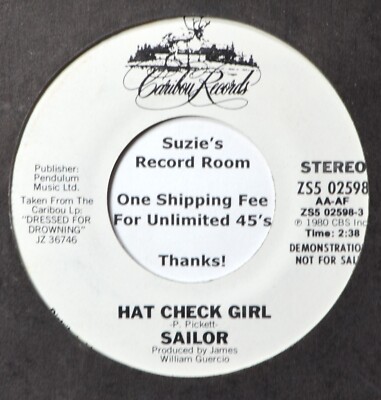 Sailor Hat Check Girl Jazzy Pop Rock NM DJ 45 7'' Vinyl -Check for Coupons!